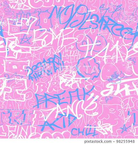 Graffiti seamless pattern wallpaper art.Vector graphic background illustration.Graffiti lettering,urban art seamless pattern wallpaper print concept 98255948