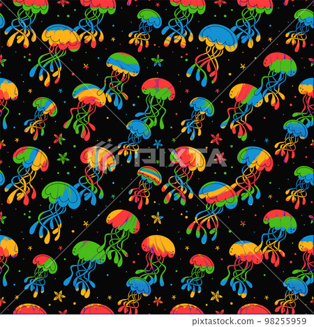 Abstract jellyfish tie dye seamless pattern art.Vector cartoon line illustration design. Jelly fish,sea seamless pattern concept 98255959