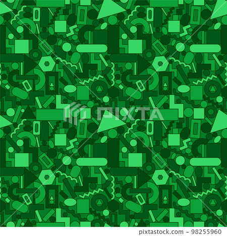 Memphis style geometry figure seamless pattern wallpaper. Vector hand drawn doodle 90s style cartoon character illustration. 80s,70s Abstract geometry memphis seamless pattern print 98255960