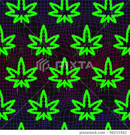 Weed leaf and warp grid seamless pattern. Vector wallpaper illustration 98255982