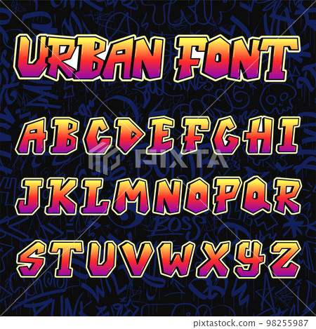 Graffiti letters font.Vector hand drawn line cartoon illustration. Graffiti letters,abc,urban, font fashion print for t-shirt,poster,logo art concept Graffiti letters font.Vector hand drawn line cartoon illustration. Graffiti letters,abc,urban, font fashion print for t-shirt,poster,logo art concept 98255987