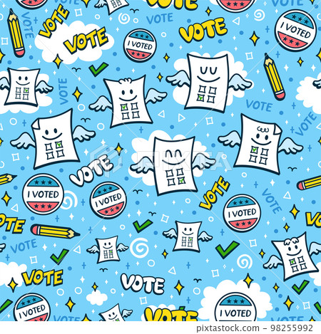 Cute vote blank seamless pattern,wallpaper,background.Vector hand drawn doodle cartoon kawaii character illustration logo. Cute vote seamless pattern art concept 98255992