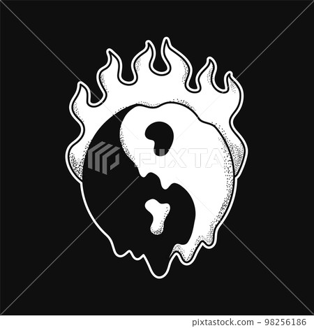 Yin Yang symbol burn in fire t-shirt print.Vector cartoon graphic illustration logo design Yin Yang symbol burn in fire t-shirt print.Vector cartoon graphic illustration logo design 98256186