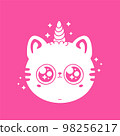 Cute funny little unicorn baby cat face. Vector hand drawn cartoon kawaii character illustration logo icon. Isolated on white background. Pet, unicorn kitty, cat print for logo,t-shirt,poster concept 98256217