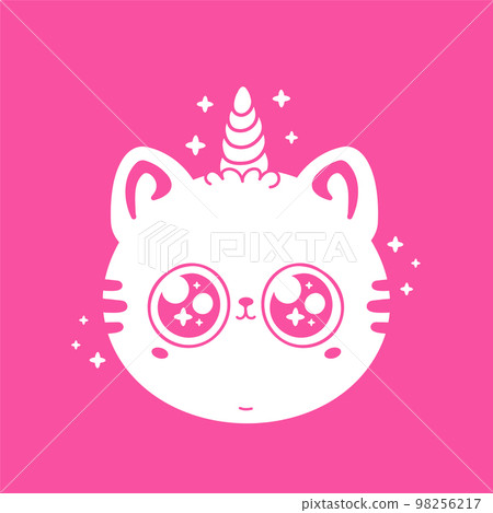Cute funny little unicorn baby cat face. Vector hand drawn cartoon kawaii character illustration logo icon. Isolated on white background. Pet, unicorn kitty, cat print for logo,t-shirt,poster concept Cute funny little unicorn baby cat face. Vector hand drawn cartoon kawaii character illustration logo icon. Isolated on white background. Pet, unicorn kitty, cat print for logo,t-shirt,poster concept 98256217