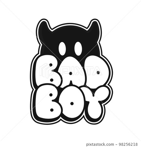 Emoji with devil horns print for t-shirt concept. Bad boy quote. Vector hand drawn doodle line cartoon illustration Emoji with devil horns print for t-shirt concept. Bad boy quote. Vector hand drawn doodle line cartoon illustration 98256218