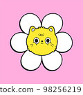 Cute funny kawaii cat face in flower.Vector cartoon kawaii character illustration logo design.Chamomile smile face,cat,kittie,flower print for t-shirt,logo,sticker,poster 98256219