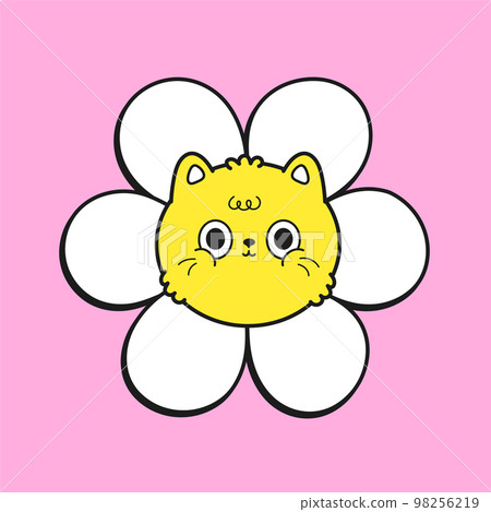 Cute funny kawaii cat face in flower.Vector cartoon kawaii character illustration logo design.Chamomile smile face,cat,kittie,flower print for t-shirt,logo,sticker,poster Cute funny kawaii cat face in flower.Vector cartoon kawaii character illustration logo design.Chamomile smile face,cat,kittie,flower print for t-shirt,logo,sticker,poster 98256219