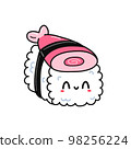 Cute funny sushi. Vector hand drawn cartoon kawaii character illustration logo icon. Cute Japan anime,manga style sushi cartoon kawaii concept 98256224