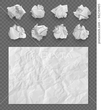 Damaged paper. Crumpled paper balls printing cardboard textures decent vector realistic collection Damaged paper. Crumpled paper balls printing cardboard textures decent vector realistic collection 98256405