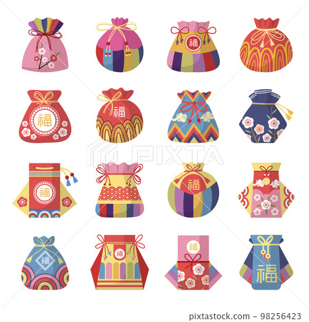 Lucky bags. Containers for gifts lucky pockets recent vector authentic asian templates 98256423
