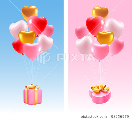 Gift Box And Heart Shape Balloons Gift Box And Heart Shape Balloons 98256979