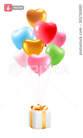 Gift Box And Heart Shape Balloons Gift Box And Heart Shape Balloons 98256980