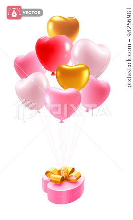 Gift Box And Heart Shape Balloons Gift Box And Heart Shape Balloons 98256981
