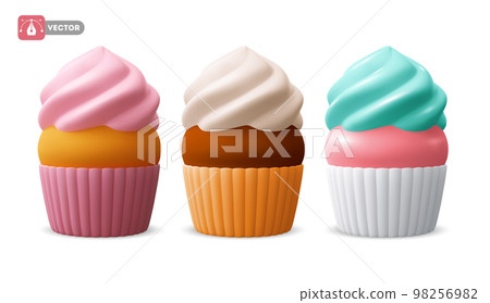 Cupcake With Cream Icon Set Cupcake With Cream Icon Set 98256982