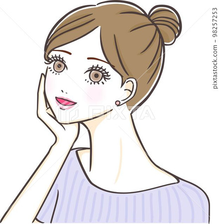 Young beautiful woman with a smile holding her cheek Young beautiful woman with a smile holding her cheek 98257253