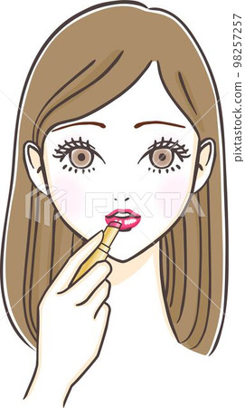 塗紅色唇膏的年輕女子的插圖 98257257