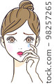 Illustration of a woman who sheds tears with sadness and emotion 98257265