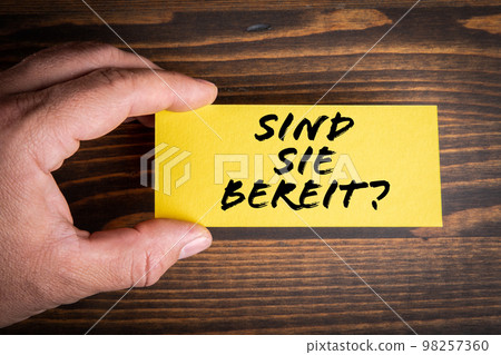 Are You Ready in German. Yellow piece of paper with text 98257360