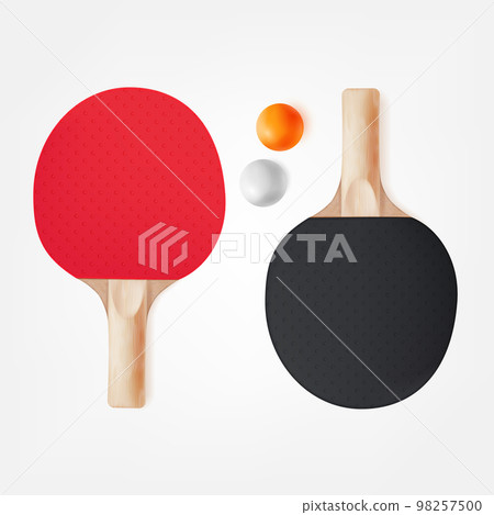 Wooden rackets. Beach fitness tennis racket, 3d ping-pong paddles sport racketeering equipment and ball for summer game, wood bats paddle rubber surface, tidy vector illustration Wooden rackets. Beach fitness tennis racket, 3d ping-pong paddles sport racketeering equipment and ball for summer game, wood bats paddle rubber surface, tidy vector illustration 98257500