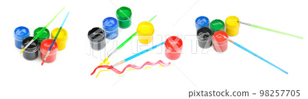 Watercolor paints and brushes isolated on white 98257705