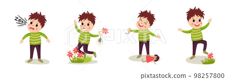 Naughty Little Boy Playing and Misbehaving Vector Set 98257800