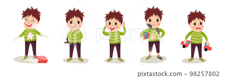 Naughty Little Boy Playing and Misbehaving Vector Set 98257802