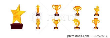 Golden Trophy Cups and Award of Different Shape Vector Set 98257807