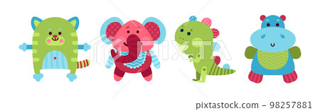 Sewed Stuffed or Fluffy Toys with Animal Vector Set 98257881