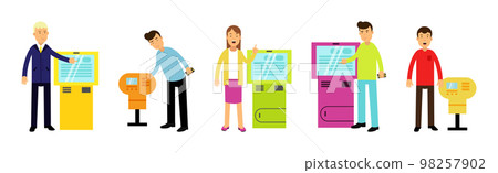 People Characters at ATM Machine Making Payment and Getting Cash Vector Set People Characters at ATM Machine Making Payment and Getting Cash Vector Set 98257902