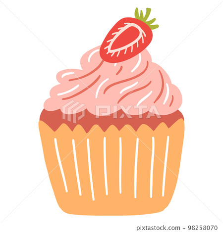Hand drawn delicious cupcake in cartoon style. Vector illustration of sweets, dessert, pastries 98258070