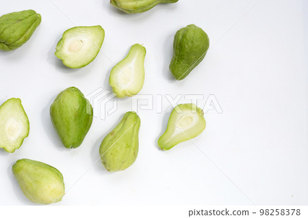 Fresh chayote fruit on white background. 98258378