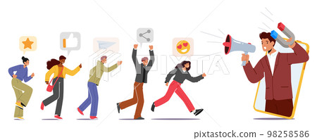 Characters Referral Program Strategy, Network Marketing, Affiliate Partnership Concept. Businessman with Loudspeaker 98258586
