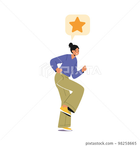 Young Woman or Teenager Girl Run with Yellow Star above Head Isolated on White Background. Customer Review Young Woman or Teenager Girl Run with Yellow Star above Head Isolated on White Background. Customer Review 98258665
