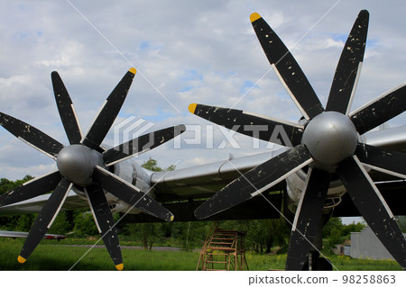 Wing Of Old Strategic Bomber With Propeller Lobes  98258863