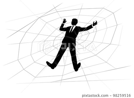 Male businessman trapped in a spider web 98259516