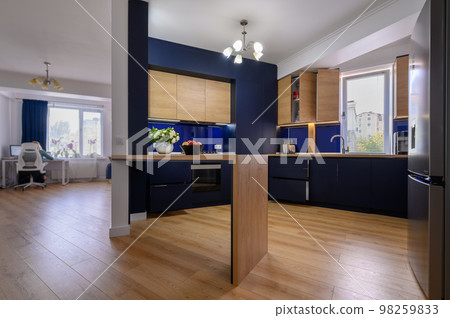 Luxury large blue and wood colored kitchen Luxury large blue and wood colored kitchen 98259833