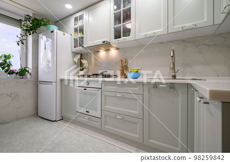 New light grey modern well designed kitchen interior New light grey modern well designed kitchen interior 98259842