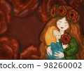 Mommy and daughter, mother's day card. Mom and little daughter are hugging. Drawing imitating a soft 98260002