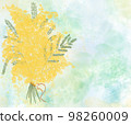 Mimosa flowers on mother's day on March 8 in Italy. Postcard with mimosa watercolors. Symbol of 98260009
