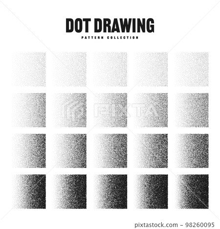 Square shaped dotted objects, stipple elements. Stippling, dotwork drawing, shading using dots. Pixel disintegration, halftone effect. White noise grainy texture. Fading gradient. Vector illustration Square shaped dotted objects, stipple elements. Stippling, dotwork drawing, shading using dots. Pixel disintegration, halftone effect. White noise grainy texture. Fading gradient. Vector illustration 98260095