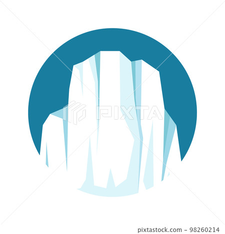 Round floating iceberg, drifting arctic glacier, block of frozen ocean water. Icy mountains with snow. Melting ice peak. Antarctic snowy landscape. South and North Pole. Vector illustration Round floating iceberg, drifting arctic glacier, block of frozen ocean water. Icy mountains with snow. Melting ice peak. Antarctic snowy landscape. South and North Pole. Vector illustration 98260214