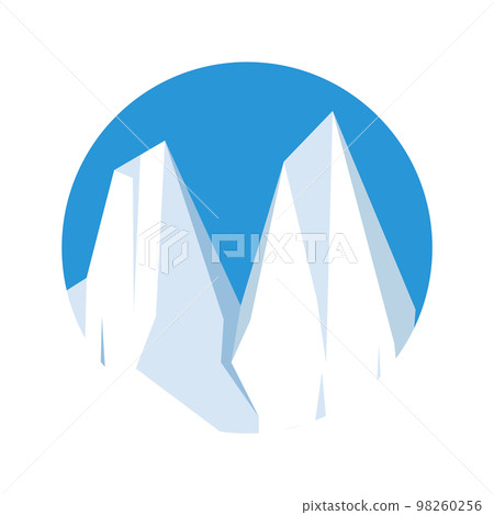 Round floating iceberg, drifting arctic glacier, block of frozen ocean water. Icy mountains with snow. Melting ice peak. Antarctic snowy landscape. South and North Pole. Vector illustration 98260256