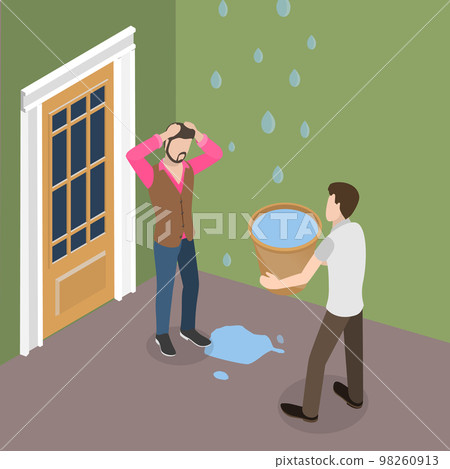 3D Isometric Flat Vector Conceptual Illustration of Roof Leak 3D Isometric Flat Vector Conceptual Illustration of Roof Leak 98260913