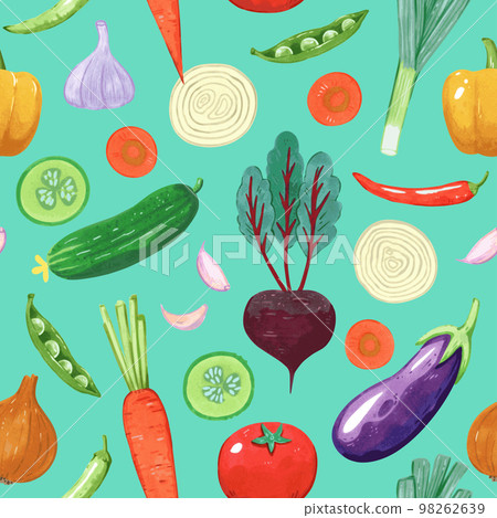 Seamless pattern with vegetables. Vector hand drawn detailed illustration Seamless pattern with vegetables. Vector hand drawn detailed illustration 98262639