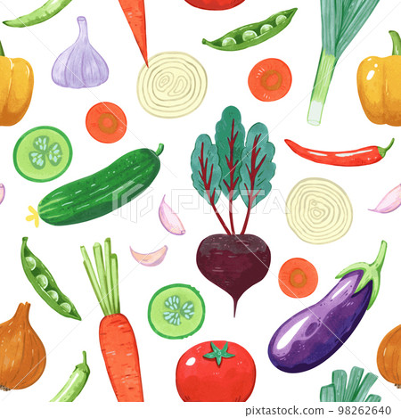 Seamless pattern with vegetables. Vector hand drawn detailed illustration Seamless pattern with vegetables. Vector hand drawn detailed illustration 98262640