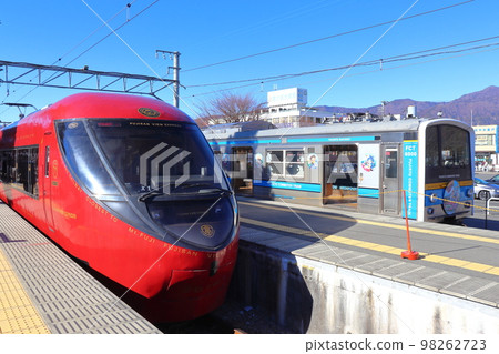 Mt.Fuji View Limited Express 8500 Series Train and Local Train (Kawaguchiko Station) Mt.Fuji View Limited Express 8500 Series Train and Local Train (Kawaguchiko Station) 98262723