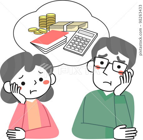 Senior woman and senior man worried about money Senior woman and senior man worried about money 98263433