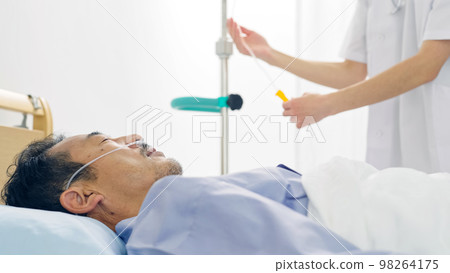 nurse giving a drip to a patient 98264175