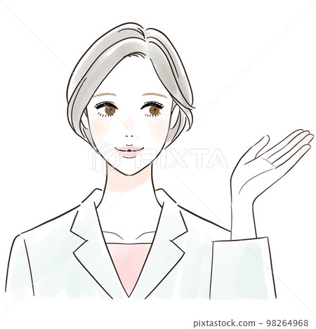 A woman in a white coat guiding with a smile A woman in a white coat guiding with a smile 98264968